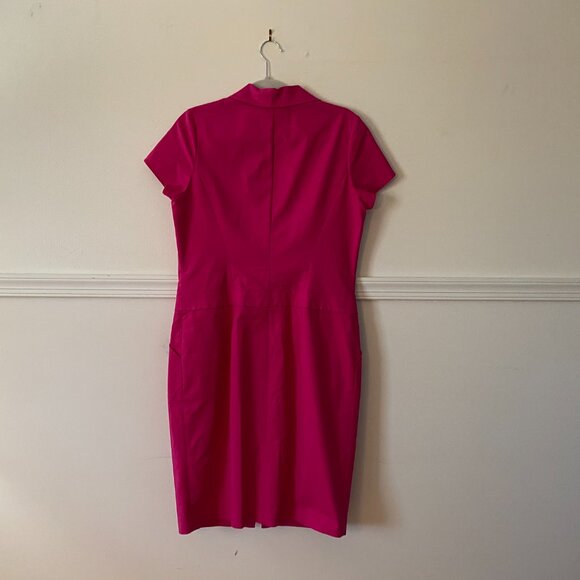 Lafayette 148 Bright Pink Cap-Sleeve Front Zip Collared Dress Size 10 96% Cotton - Picture 3 of 6
